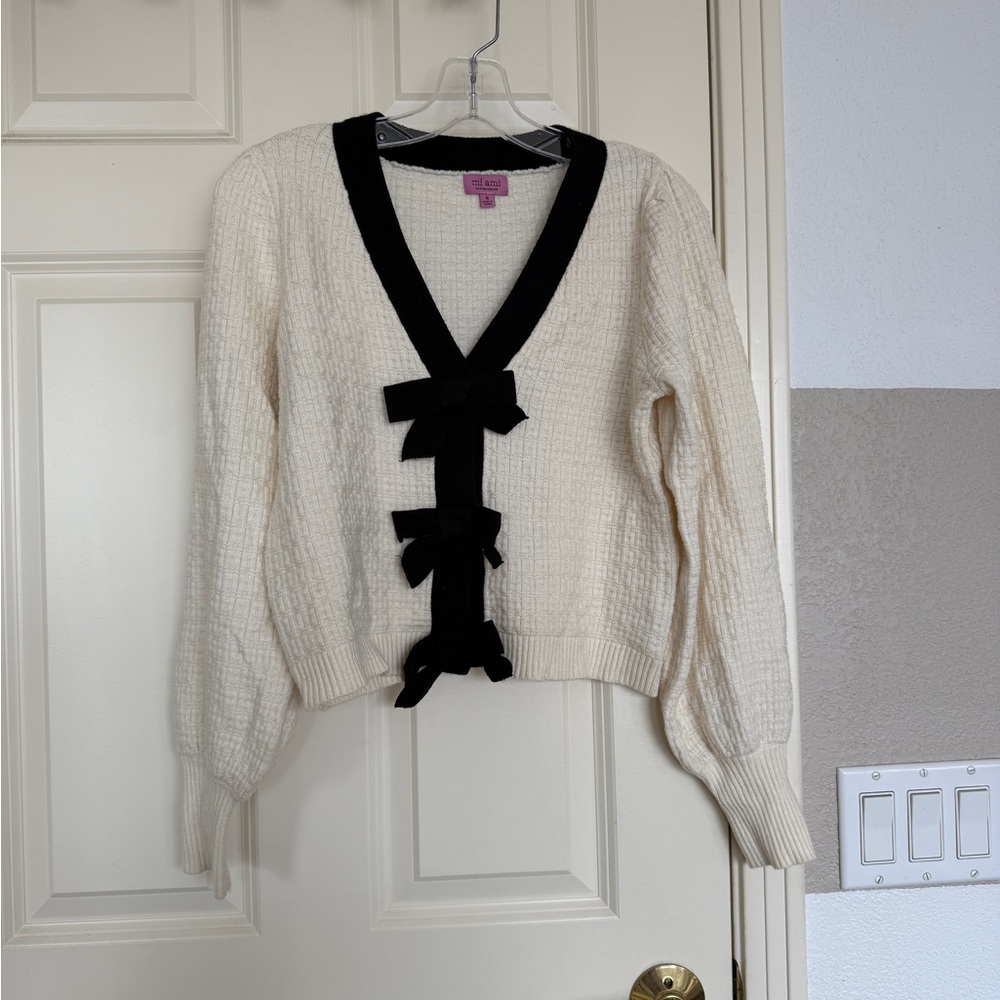 Miami Cream and Black Bow Cardigan